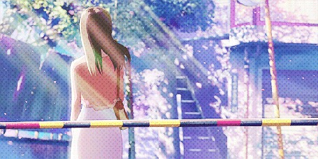 Анимация Девушка стоит к нам спиной под падаюшими лепестками, аниме 5 centimeters per second / 5 сантиметров в секунду