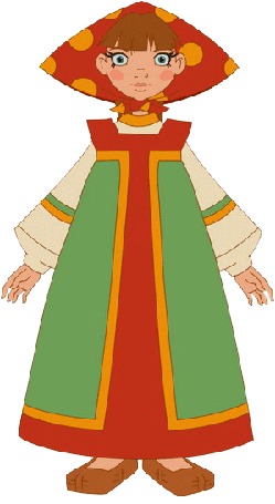 Гиф анимация Аленушка, жена богатыря Ильи Муромца, кружится в танце, мультфильм Три богатыря и Шамаханская царица