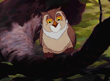 Анимация Сова сидит на ветке, мультфильм Бемби / Bambi