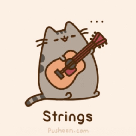Анимация Кот Пушин играет на гитаре (Strings)