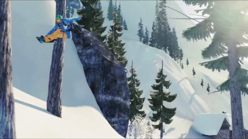 Анимация Прыжок с поворотом и приземление на сноуборде, гифка Прыжок с поворотом и приземление на сноуборде