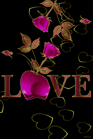 Анимация Розовые розы и розовые сердечки на черном фоне (LOVE), гифка Розовые розы и розовые сердечки на черном фоне (LOVE)