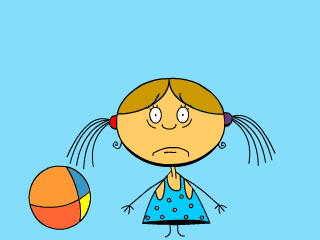 Анимация Девочка с мячиком утопает в слезах, гифка Девочка с мячиком утопает в слезах