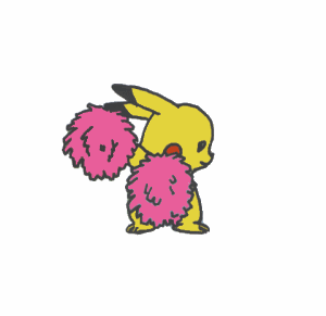 Анимация Танцующий с розовыми помпонами Пикачу / Pikachu из аниме Покемон / Pokemon, гифка Танцующий с розовыми помпонами Пикачу / Pikachu из аниме Покемон / Pokemon