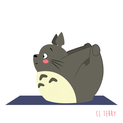 Анимация Totoro / Тоторо из аниме Tonari no Totoro / Мой сосед Тоторо, by CL Terry, делает на коврике упражнение качели, гифка Totoro / Тоторо из аниме Tonari no Totoro / Мой сосед Тоторо, by CL Terry, делает на коврике упражнение качели