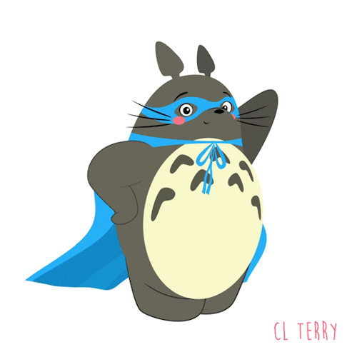 Анимация Totoro / Тоторо из аниме Tonari no Totoro / Мой сосед Тоторо танцует в голубой маске и плаще, by CL Terry, гифка Totoro / Тоторо из аниме Tonari no Totoro / Мой сосед Тоторо танцует в голубой маске и плаще, by CL Terry