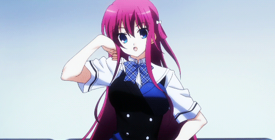 Анимация Аманэ Суо / Amane Suou из аниме Плод Грисайи / Grisaia no Kajitsu, девушка с яркими волосами проводит по ним рукой, гифка Аманэ Суо / Amane Suou из аниме Плод Грисайи / Grisaia no Kajitsu, девушка с яркими волосами проводит по ним рукой