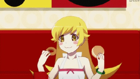 Анимация Осино Синобу / Oshino Shinobu уплетает пончики из аниме Истории монстров / Bakemonogatari