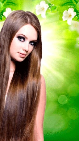Анимация Девушка с длинными русыми волосами на фоне белых цветов, by Lola31