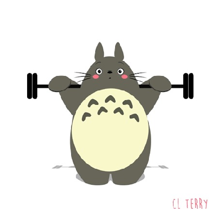 Анимация Totoro / Тоторо из аниме Tonari no Totoro / Мой сосед Тоторо, by CL Terry, поднимает штангу
