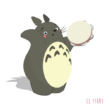 Анимация Totoro / Тоторо из аниме Tonari no Totoro / Мой сосед Тоторо, by CL Terry, ударяет в бубен