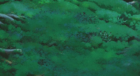 Анимация Кадр из мультика Princess Mononoke / Принцесса Мононоке, под лапами forest spirit вырастают цветы