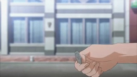 Анимация Персонаж аниме Misaka Mikoto / Мисака Микото девушка большим пальцем подбрасывет монету