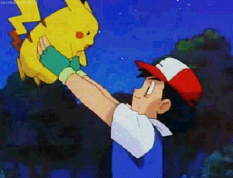 Анимация Сатоши / Эш Кетчум / Satoshi подбрасывает вверх Пикачу / Pikachu из аниме Покемон / Pokemon