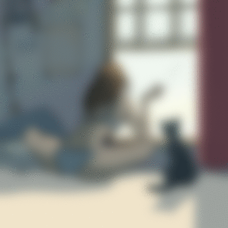Анимация Девушка с сигаретой и черной кошкой рядом сидит у окна, гифка Девушка с сигаретой и черной кошкой рядом сидит у окна