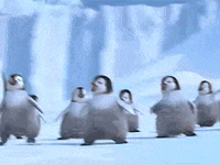 Анимация Пингвины весело пляшут на льду, гифка Пингвины весело пляшут на льду
