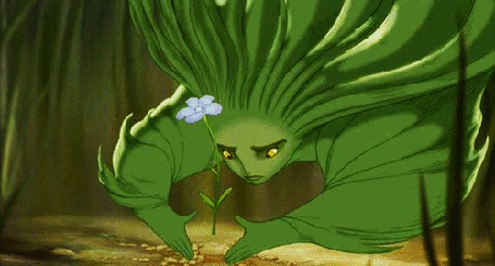 Анимация Зеленая девушка, персонаж мультфильма Фантазия 2000 / Fantasia 2000, при помощи магии превращает один цветок в другой