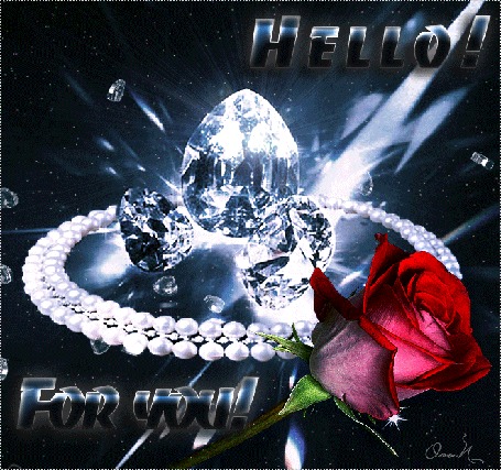 Анимация Красная роза на фоне жемчужного ожерелья и бриллиантов (Hello! For you!) by Ольга П