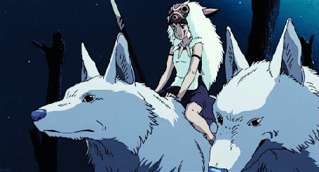 Анимация Девушка верхом на волке, кадр из мультфильма Princess Mononoke / Принцесса Мононоке