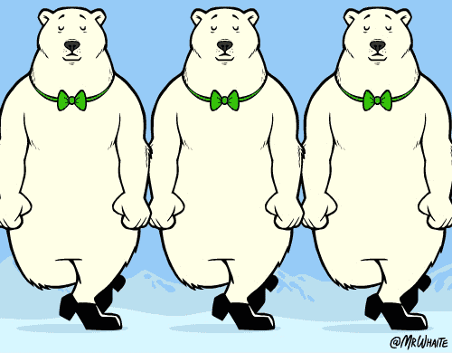 Гиф анимация Белые медведи танцуют чечетку