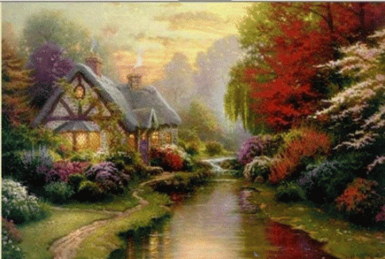 Анимация Анимация по натюрморту Thomas Kinkade / Томаса Кинкейда, гифка Анимация по натюрморту Thomas Kinkade / Томаса Кинкейда