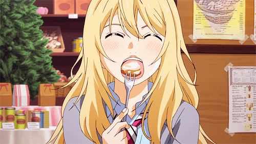 Анимация Каори Миязоно / Kaori Miyazono из аниме Твоя апрельская ложь / Shigatsu wa Kimi no Uso лакомится вкусняшкой, гифка Каори Миязоно / Kaori Miyazono из аниме Твоя апрельская ложь / Shigatsu wa Kimi no Uso лакомится вкусняшкой