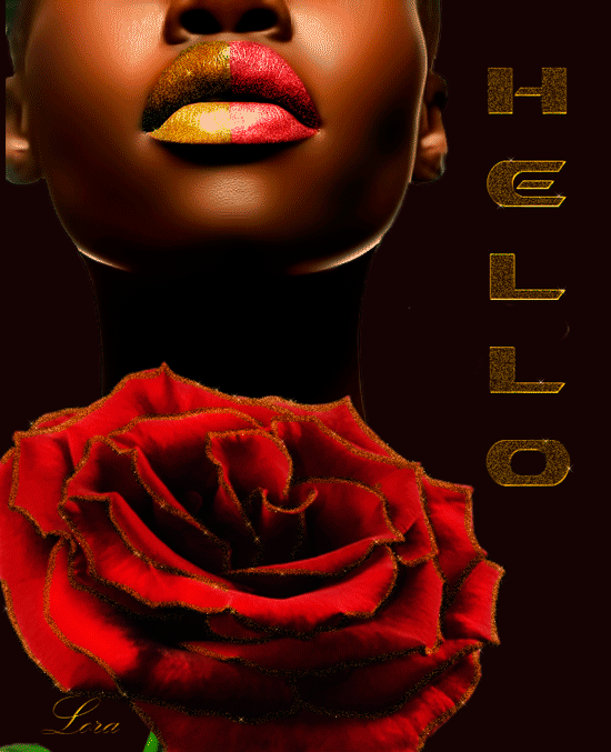 Анимация Девушка на фоне красной розы (HELLO) by Lora, гифка Девушка на фоне красной розы (HELLO) by Lora