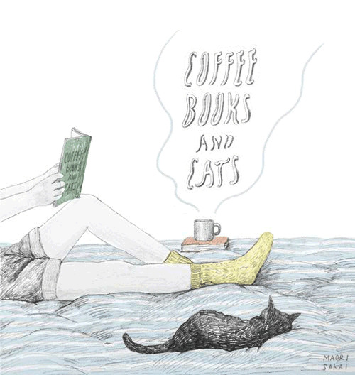 Анимация Парень с книгой лежит рядом с котом и чашкой с горячим кофе (coffee, books and cars / кофе, книги и автомобили), гифка Парень с книгой лежит рядом с котом и чашкой с горячим кофе (coffee, books and cars / кофе, книги и автомобили)