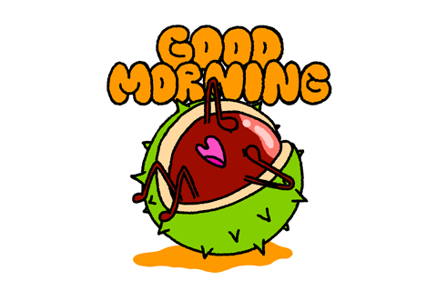 Анимация Сонный каштан зевает (Good morning / Доброе утро), гифка Сонный каштан зевает (Good morning / Доброе утро)