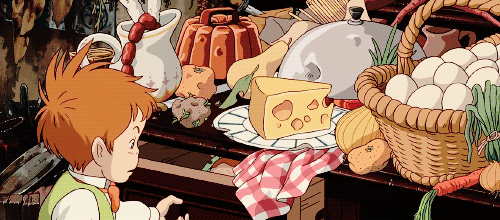 Анимация Маркл / Markl из аниме Ходячий замок Хаула / Howl no Ugoku Shiro набирает продукты, гифка Маркл / Markl из аниме Ходячий замок Хаула / Howl no Ugoku Shiro набирает продукты
