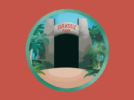 Анимация Появляющаяся морда динозавра (Jurassic park)