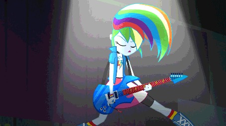 Анимация Rainbow Dash / Рэйнбоу Дэш из мультфильма Мой маленький пони: Девушки Эквестрии Радужный рок / My Little Pony Equestria Girls Rainbow Rocks играет на гитаре и трясет волосами