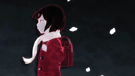 Анимация На голову Кае Хиназуки / Kayo Hinazuki из аниме Город, в котором меня нет / Boku dake ga Inai Machi набрасывается шарф и она превращается в птицу