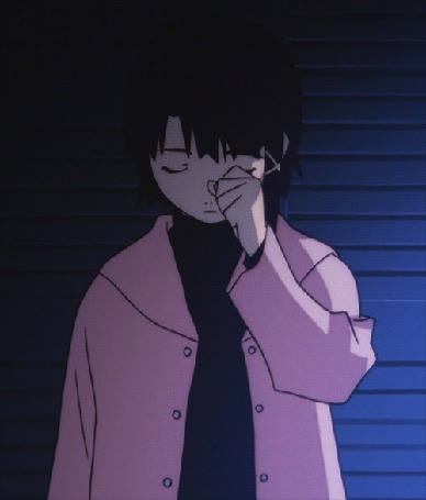 Анимация Девушка держит руку у глаза, аниме Serial Experiments Lain / Эксперименты Лэйн