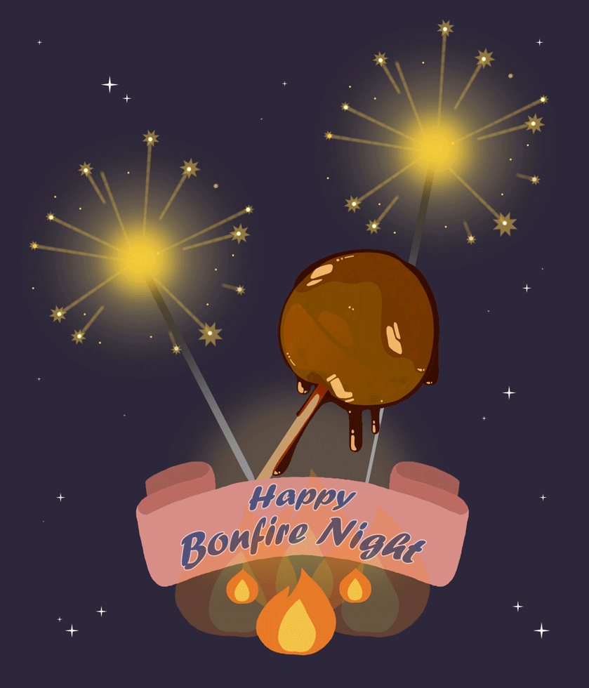 Анимация Фейерверки и шоколадная конфета на фоне ночного неба, Happy Bonfire Night / Счастливой ночи костров, поздравление с Ночью Гая Фокса, Английским праздником, гифка Фейерверки и шоколадная конфета на фоне ночного неба, Happy Bonfire Night / Счастливой ночи костров, поздравление с Ночью Гая Фокса, Английским праздником