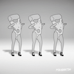 Анимация Девушки в костюмах пиццы танцуют, гифка Девушки в костюмах пиццы танцуют