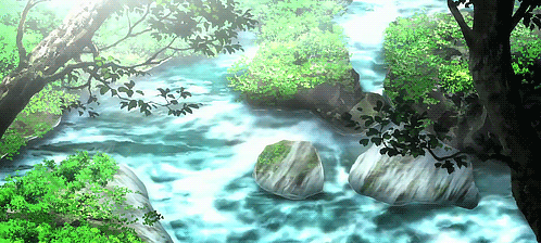 Анимация Медленно бегущая река в лесу, гифка Медленно бегущая река в лесу