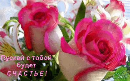 Анимация Красивые розовые розы в солнечных лучах (Пускай с тобой будет счастье!), гифка Красивые розовые розы в солнечных лучах (Пускай с тобой будет счастье!)