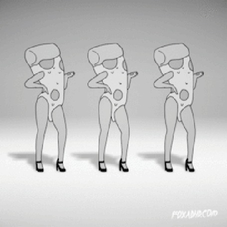 Анимация Девушки в костюмах пиццы танцуют