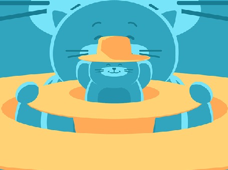 Анимация Кот снимает шляпу, в которой сидит кот, который снимает шляпу