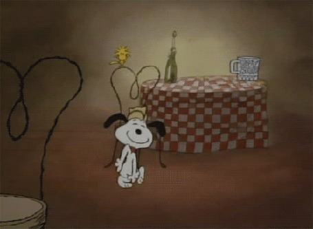 Анимация Танцующий пес у стола