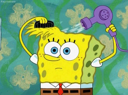 Анимация SpongeBob / Губка Боб делает прическу с помощью расчески и фена, мультсериал SpongeBob SquarePants / Спанч Боб квадратные штаны, гифка SpongeBob / Губка Боб делает прическу с помощью расчески и фена, мультсериал SpongeBob SquarePants / Спанч Боб квадратные штаны