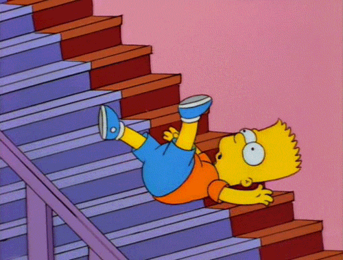 Анимация Bart / Барт из мультсериала The Simpsons / Симпсоны падает с лестницы, гифка Bart / Барт из мультсериала The Simpsons / Симпсоны падает с лестницы