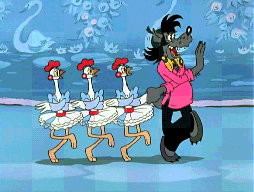 Анимация Волк танцует лебединое озеро, кадр из мультфильма Ну погоди, гифка Волк танцует лебединое озеро, кадр из мультфильма Ну погоди