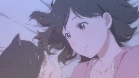 Анимация Девушка с котом из аниме Kanojo to Kanojo no Neko / Она и ее кот, гифка Девушка с котом из аниме Kanojo to Kanojo no Neko / Она и ее кот