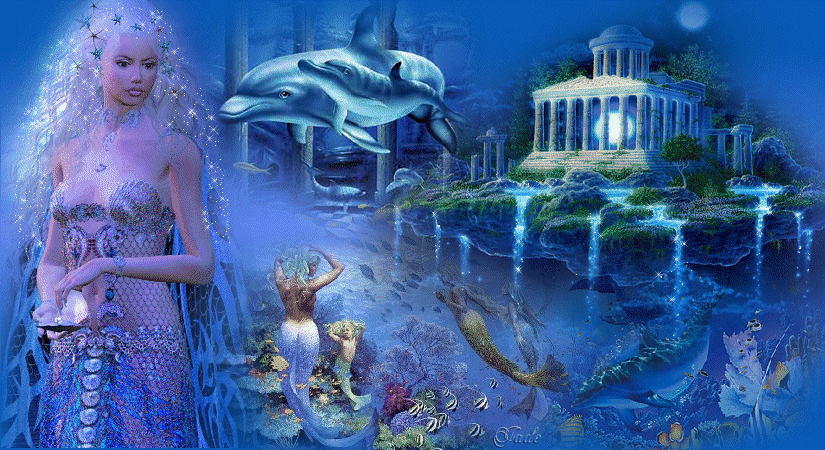 Анимация Фантастические миры с русалками и дельфинами, гифка Фантастические миры с русалками и дельфинами