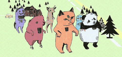 Анимация Танцующие животные в лесу, гифка Танцующие животные в лесу
