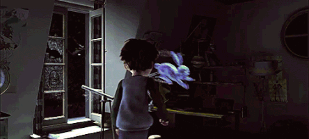 Анимация В комнату к Jack Frost / Ледяному Джеку из мультфильма Rise Of The Guardians / Хранители снов влетает Пасхальный кролик, гифка В комнату к Jack Frost / Ледяному Джеку из мультфильма Rise Of The Guardians / Хранители снов влетает Пасхальный кролик