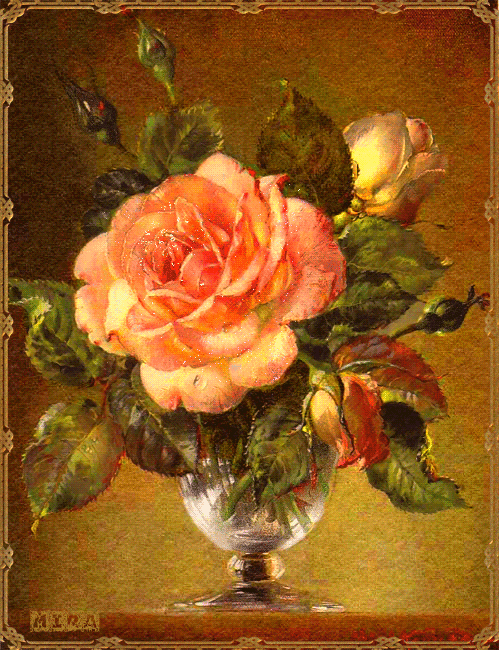 Анимация Букет роз в хрустальной вазе, автор Mira, гифка Букет роз в хрустальной вазе, автор Mira