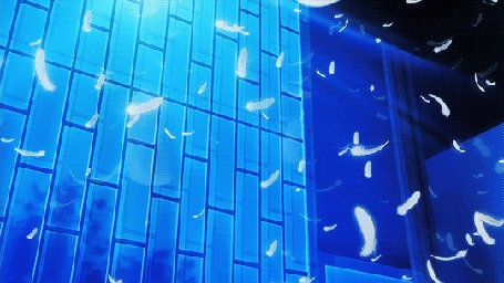 Анимация Падающие перышки на фоне дома